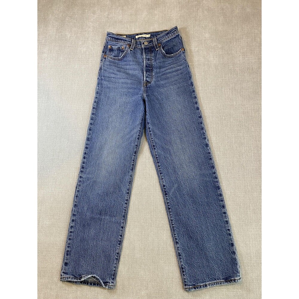 Levis Ribcage Straight Ankle Jeans Womens 25x29 Blue Big E Button Fly Denim